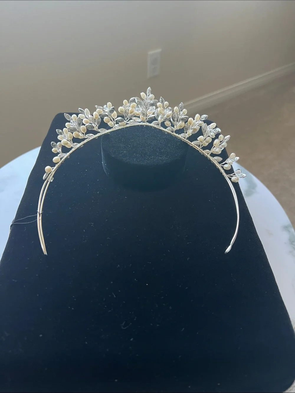 Silver Floral Pearl Tiara Headband - Women Accessories
